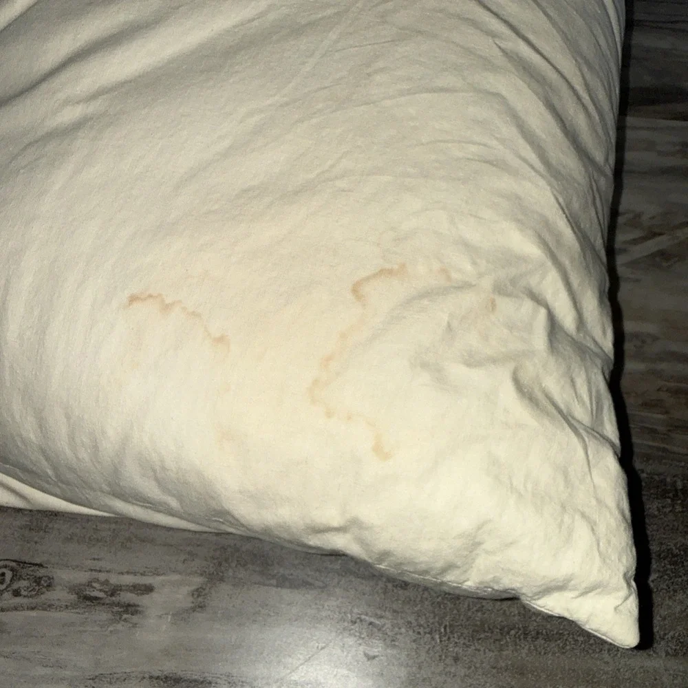 Vintage Off White Down Feather Pillow 25X18 Inch Good Fill Level Stain Areas